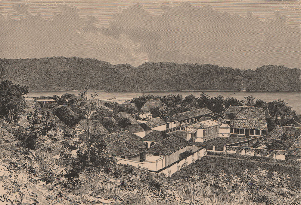 Banda Neira and Great Banda, Banda Islands, Maluku, Indonesia 1885 old print